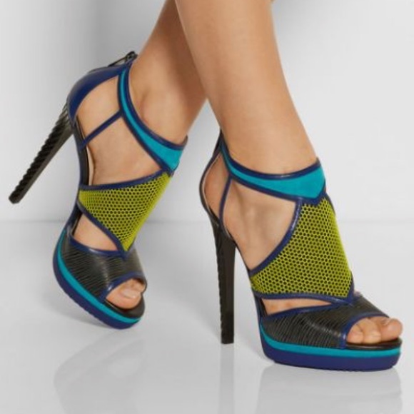 Jimmy Choo Shoes - Jimmy Choo Emboss Leather/Honey Black/Acidye Heels